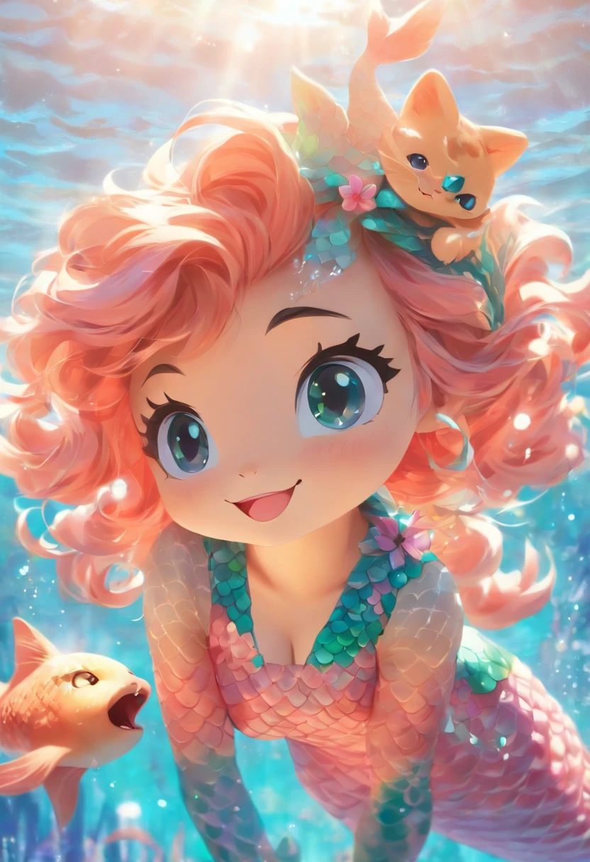 Cute cat,Swim in the sea in a mermaid costume