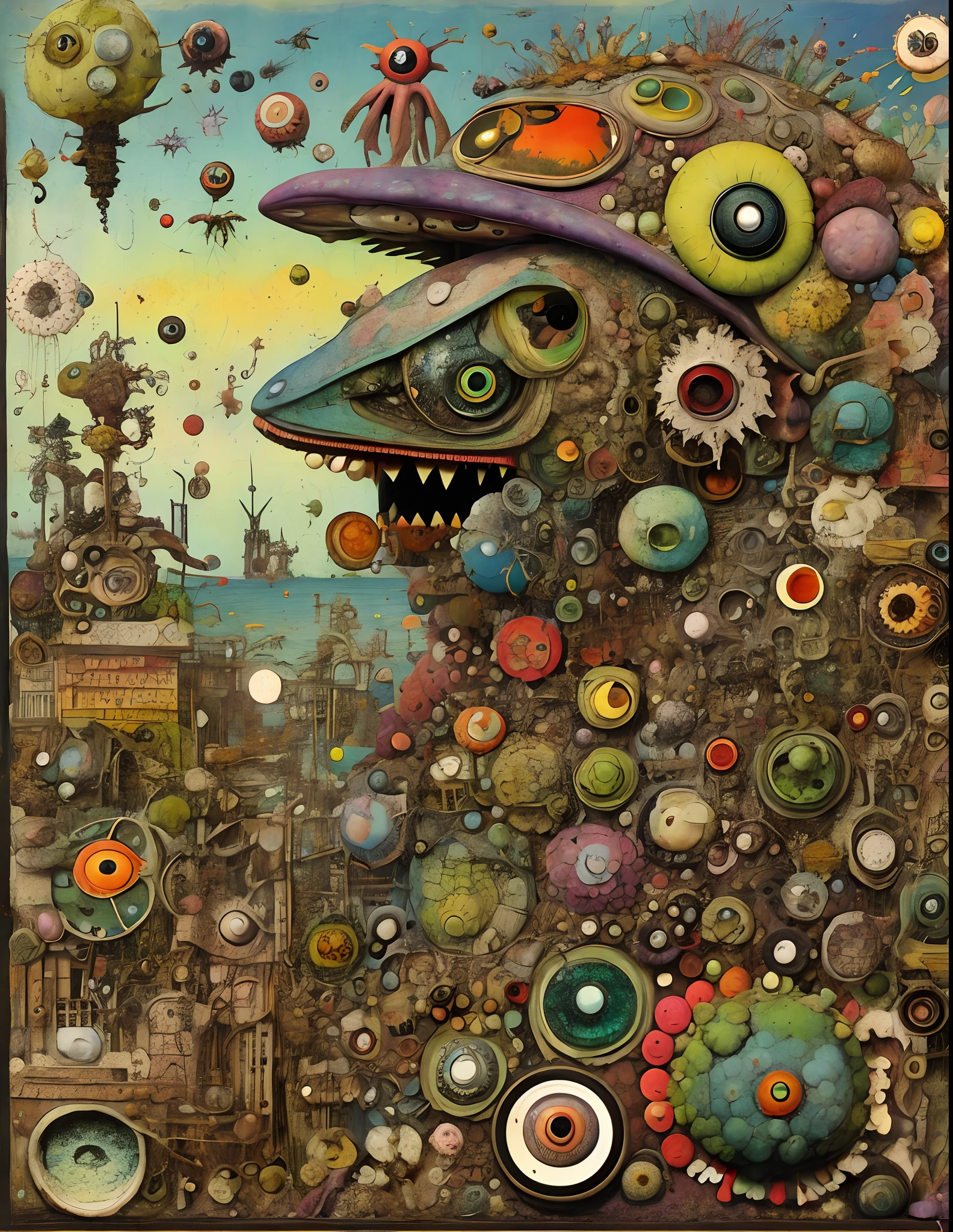 gonzobugs squid monster with a hat, deep sea fishing, vehicle, agate geode dandelion clowncore, war-torn post apocalyptic wonderland, fauvism , Caspar David Friedrich , Takashi Murakami , Diane Dillon , album cover art, perfect, smooth, pixiv, cgsociety,