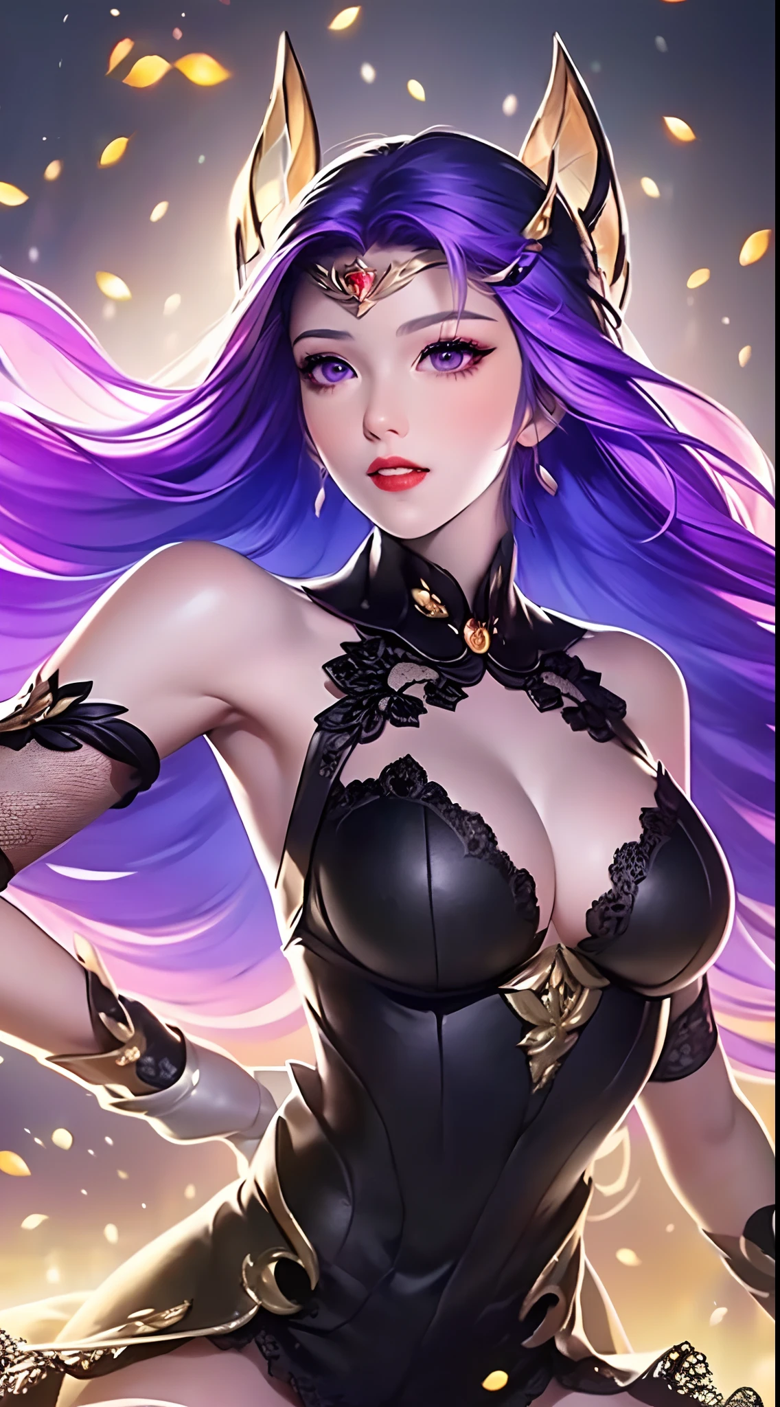 1 beautiful and sexy 20 year old girl, ((wearing a super purlpe dress:1.6)), ((a dress with diamonds:1.7)), ((long purple hair:1.6)), jewelry elaborately made from precious stones and beautiful hair, ((A thin red silk scarf covers half of the face:1.5)), (((wearing a thin light purple silk mask:1.5))), the noble, noble style of an extremely beautiful girl, her small face is super cute, her face is very pretty, thin eyebrows, flawless beautiful face, ((black eye pupils: 0.8)), very beautiful eyes, ((purple eyes: 1.6)), (((big round eyes:1.6))), nice makeup and hair detailed eyelashes, steamy eye makeup, high nose, earrings, red lips, ((closed mouth: 1.5)) beautiful lips, slim hands, most beautiful thighs, ((arms spread out to the sides: 1.5)), rosy face, flawless beautiful face, smooth white skin, (big breasts: 1.5)), ((high breasts: 1.6)), tight breasts, beautiful cleavage, (((big breasts and super round: 1.8))), ((super tight breasts: 1.7)) , beautiful breasts, perfect body, back arms, chest out, ((thin black mesh stockings with black lace trim:1.5)), ((sitting position with chest up and arms behind: 1.6)), ((open your legs:1.2)), don't be shy, 8k photo, super high quality, super realistic, super 10x pixels, optical, bright studio, bright edges, dual-tone lighting, (high-detail skin:1.2), super 8k, soft lighting, high quality, volumetric lighting, photorealistic, photorealistic high resolution, lighting, best photo, 4k, 8k quality, blur effect, smooth sharp, 10 x pixel, ((Beach at night and fireflies background:1.5)), aurora, lightning, super graphics realistic, most realistic graphics, 1 girl, alone, solo, Extremely sharp image, surreal, (((frontal portrait: 1.5)))."