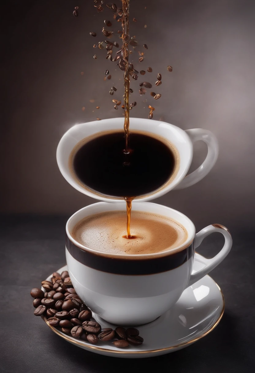 Hot Black Coffee,  Professional Photography, Studio Lighting, Studio Background, advertising photography, Intricate details, ultra-detailliert, A hyper-realistic, 8K UHD