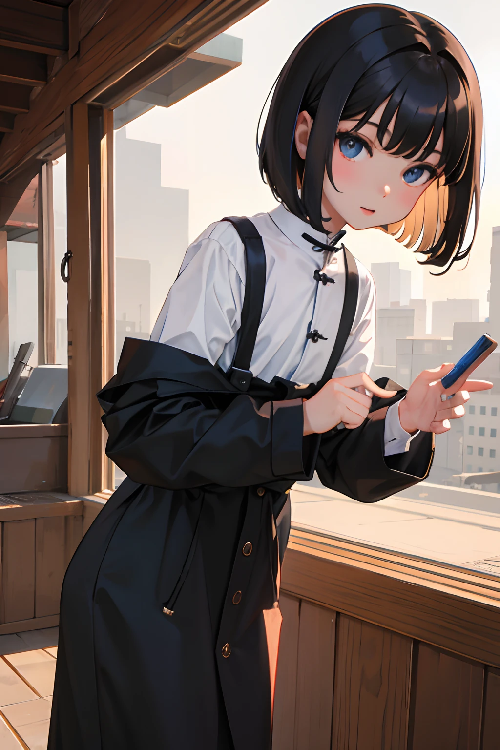 child，（​masterpiece，Highest Quality），A dark-haired，Medium bob，Chinese charactersa