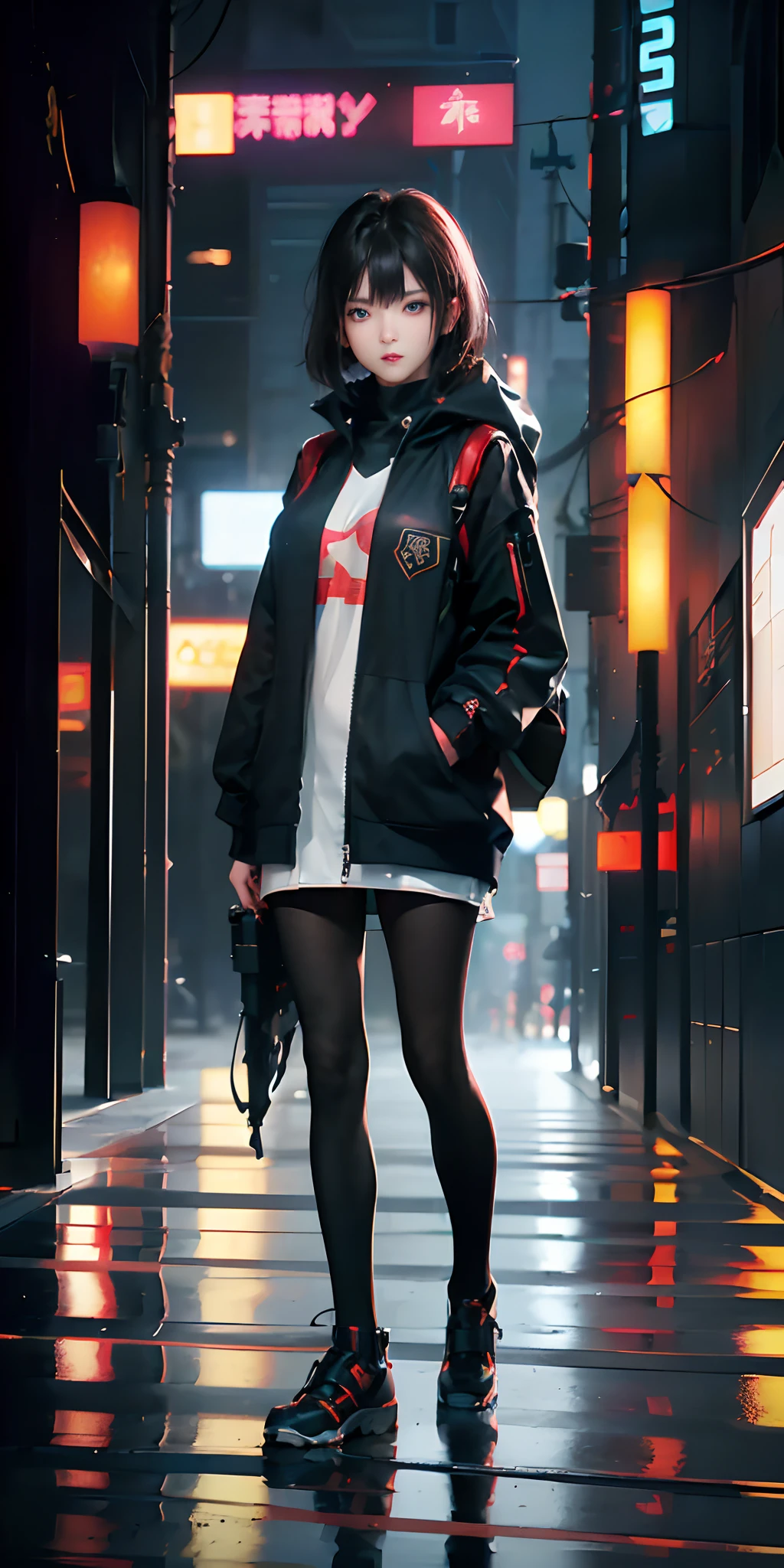 ((top-quality)), (((​masterpiece)), (detaileds: 1.4), 3D, Beautiful Cyberpunk Woman Image, bob cuts, Broken black tights, leather clothes, Electromechanical, nffsw(HighDynamicRange), Ray traching, NVIDIA RTX, Hyper-Resolution, Unreal 5, Sub-surface scattering, PBR Texture, Postprocess, Anisotropy Filtering, depth of fields, Maximum sharpness and acutance, Multilayer Texture, Albedo and Highlight Maps, Surface Coloring, Accurate simulation of light-material interactions, perfectly proportions、octane renderings、two tone lighting、Large aperture、Low ISO、White Balance、thirds rule、8K Raw、​masterpiece、top-quality、(8k extremely detailed CG unit wallpaper)(top-quality)、(The best illustrations)、(Best Shadows), blue eyes, long hair, big tits, super detailed hand