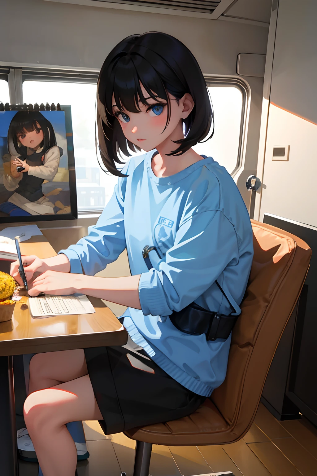 ，（​masterpiece，Highest Quality），A dark-haired，Medium bob，burgerking