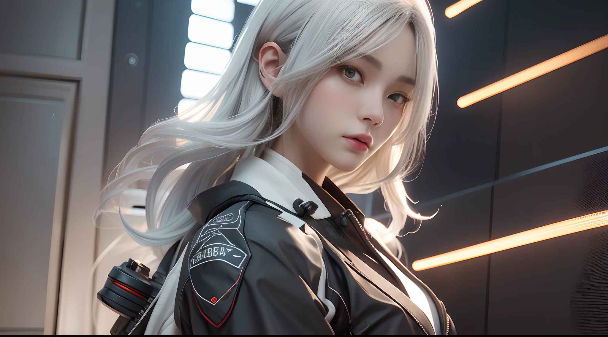((Best quality)), ((masterpiece)), (detailed:1.4), 3D, an image of a beautiful cyberpunk female,HDR (High Dynamic Range),Ray Tracing,NVIDIA RTX,Super-Resolution,Unreal 5,Subsurface scattering,PBR Texturing,Post-processing,Anisotropic Filtering,Depth-of-field,Maximum clarity and sharpness,Multi-layered textures,Albedo and Specular maps,Surface shading,Accurate simulation of light-material interaction,Perfect proportions,Octane Render,Two-tone lighting,Wide aperture,Low ISO,White balance,Rule of thirds,8K RAW,