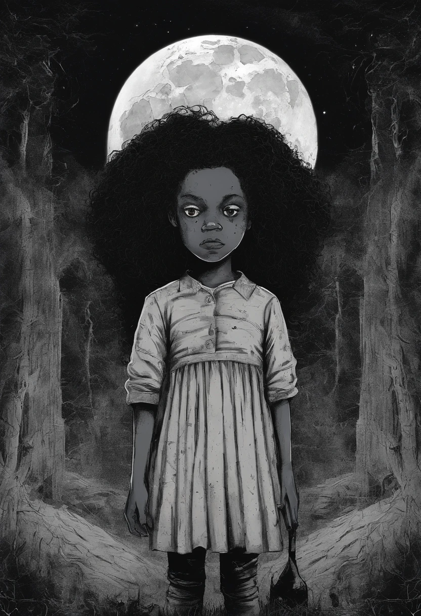 lune, A 10-year-old black girl with curly hair who loved the stars.