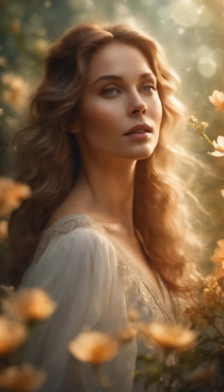 a girl transitioning into a spirit form, ethereal, translucent skin, glowing and vibrant colors, flowing and weightless hair, delicate and detailed facial features, sparkling and luminous eyes, peaceful and otherworldly atmosphere, surreal and dreamlike scenery, a garden filled with vibrant flowers, rays of soft and warm sunlight shining through the trees, a sense of serenity and tranquility, a connection between the physical and spiritual realms, a graceful and floating pose, an aura of mysticism and magic, a sense of freedom and liberation,
(best quality,highres,masterpiece:1.2),ultra-detailed,(realistic,photorealistic,photo-realistic:1.37),airy and surrealistic painting style, pastel color palette, soft and hazy lighting, subtle and gentle transitions between colors, a sense of motion and energy in the composition, exquisite attention to detail, a heavenly and celestial aesthetic, a moment frozen in time.