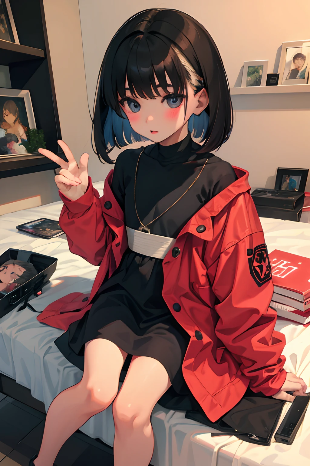 child,(masterpiece,Highest Quality),A dark-haired,Medium bob,Nintendo