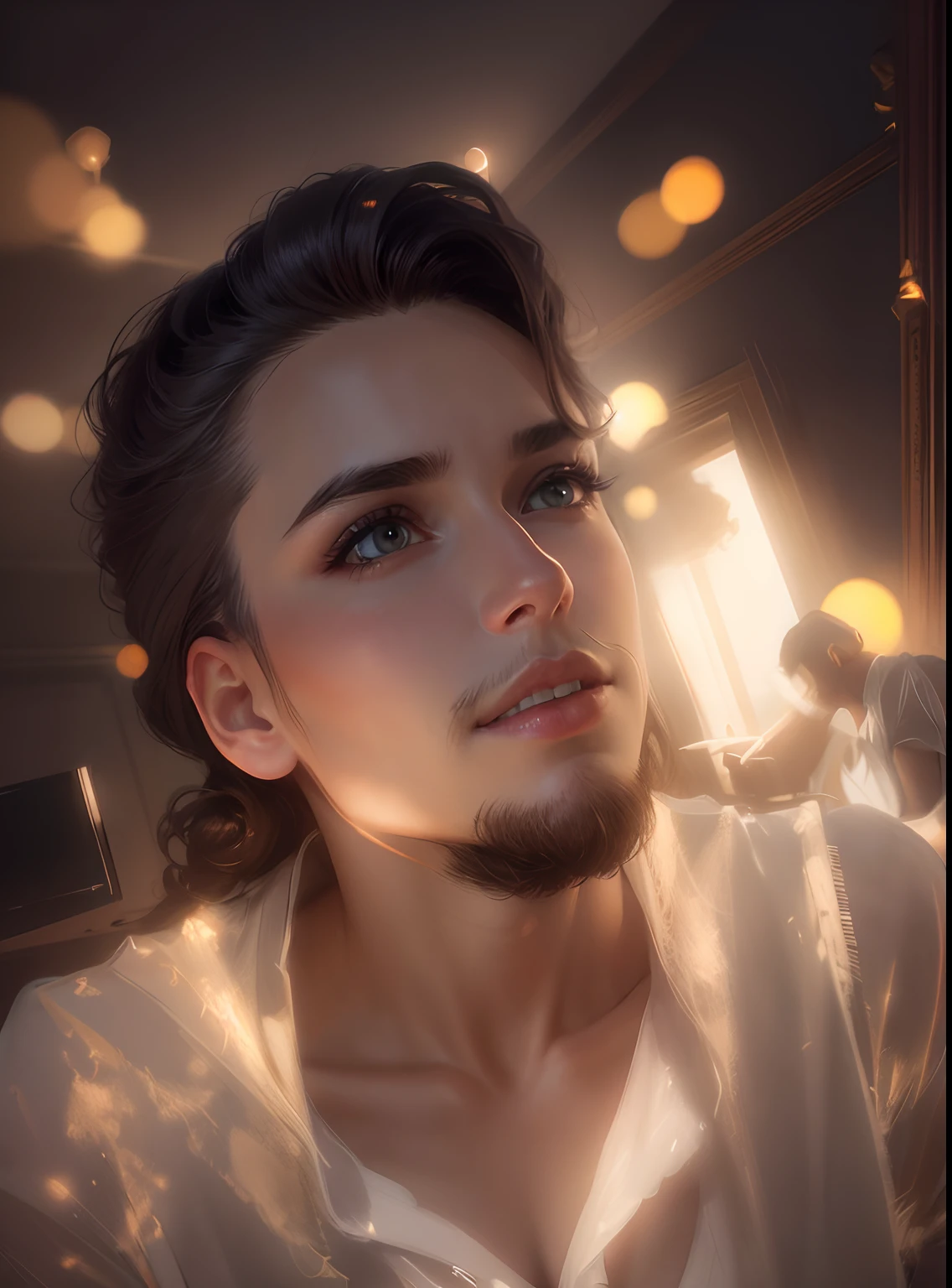 Light beautiful face, professional hair style,dark hd quality background