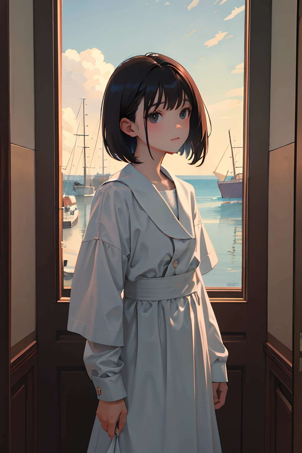 ,(masterpiece,Highest Quality),A dark-haired,Medium bob,Titanic