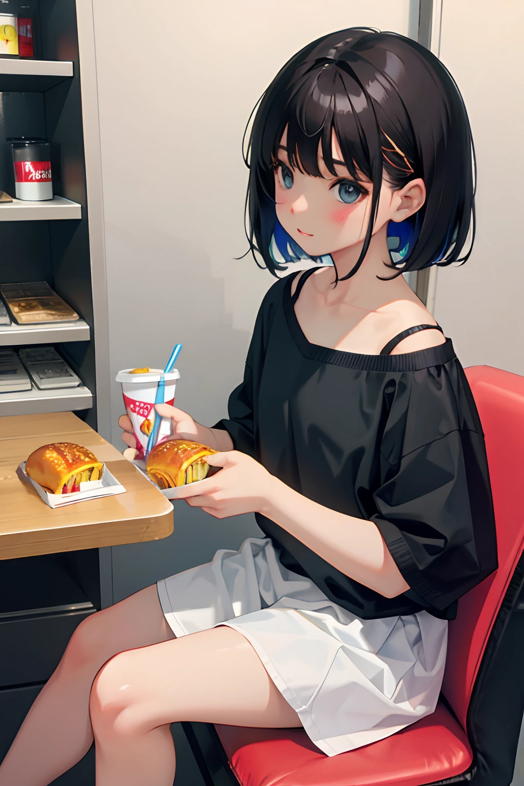 ,(masterpiece,Highest Quality),A dark-haired,Medium bob,mcdonalds