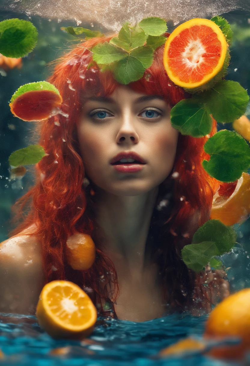 Umamulher em um vestido fino, cabelos molhados, Chuva de frutas, Foto do produto de morango,uva,Kiwi falling into the water,As roupas estavam encharcadas de chuva, A pele fica exposta, messy hair, nariz blush, High detail, Close-up,oto RAW cinematic,foto ultra real,Ultra foto Realsisim,Digital SLR,soft lighting,、Drippy、Splash clear liquid、water bloom,dynamic compositions,(master part) (melhor qualidade) (circunstanciado) (Cinematic lighting) (foco nítido) (intrincado), master part, melhor qualidade, ultra-highresolution, 8k UHD,olhos detalhados_Xl, Detalhador Furtástico