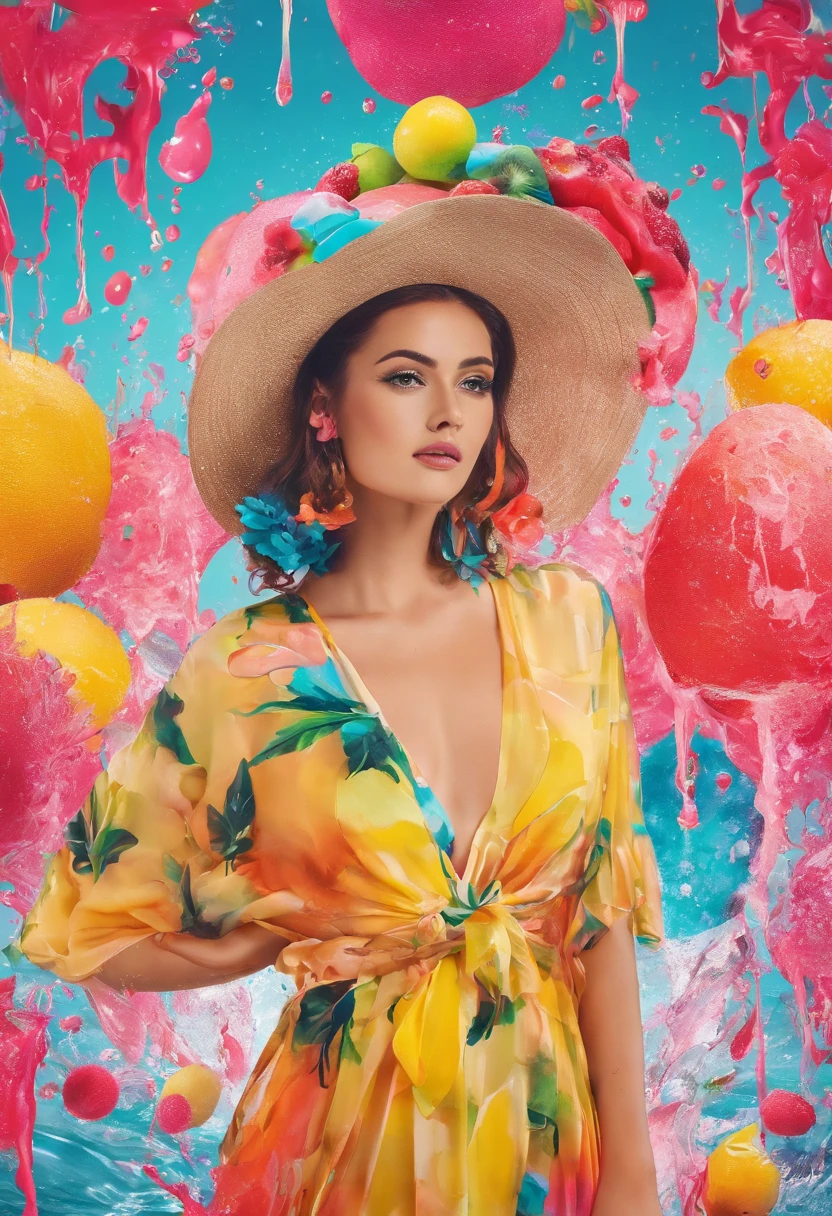 Umamulher em um vestido fino, cabelos molhados, Chuva de frutas, Foto do produto de morango,uva,Kiwi falling into the water,As roupas estavam encharcadas de chuva, A pele fica exposta, messy hair, nariz blush, High detail, Close-up,oto RAW cinematic,foto ultra real,Ultra foto Realsisim,Digital SLR,soft lighting,、Drippy、Splash clear liquid、water bloom,dynamic compositions,(master part) (melhor qualidade) (circunstanciado) (Cinematic lighting) (foco nítido) (intrincado), master part, melhor qualidade, ultra-highresolution, 8k UHD,olhos detalhados_Xl, Detalhador Furtástico