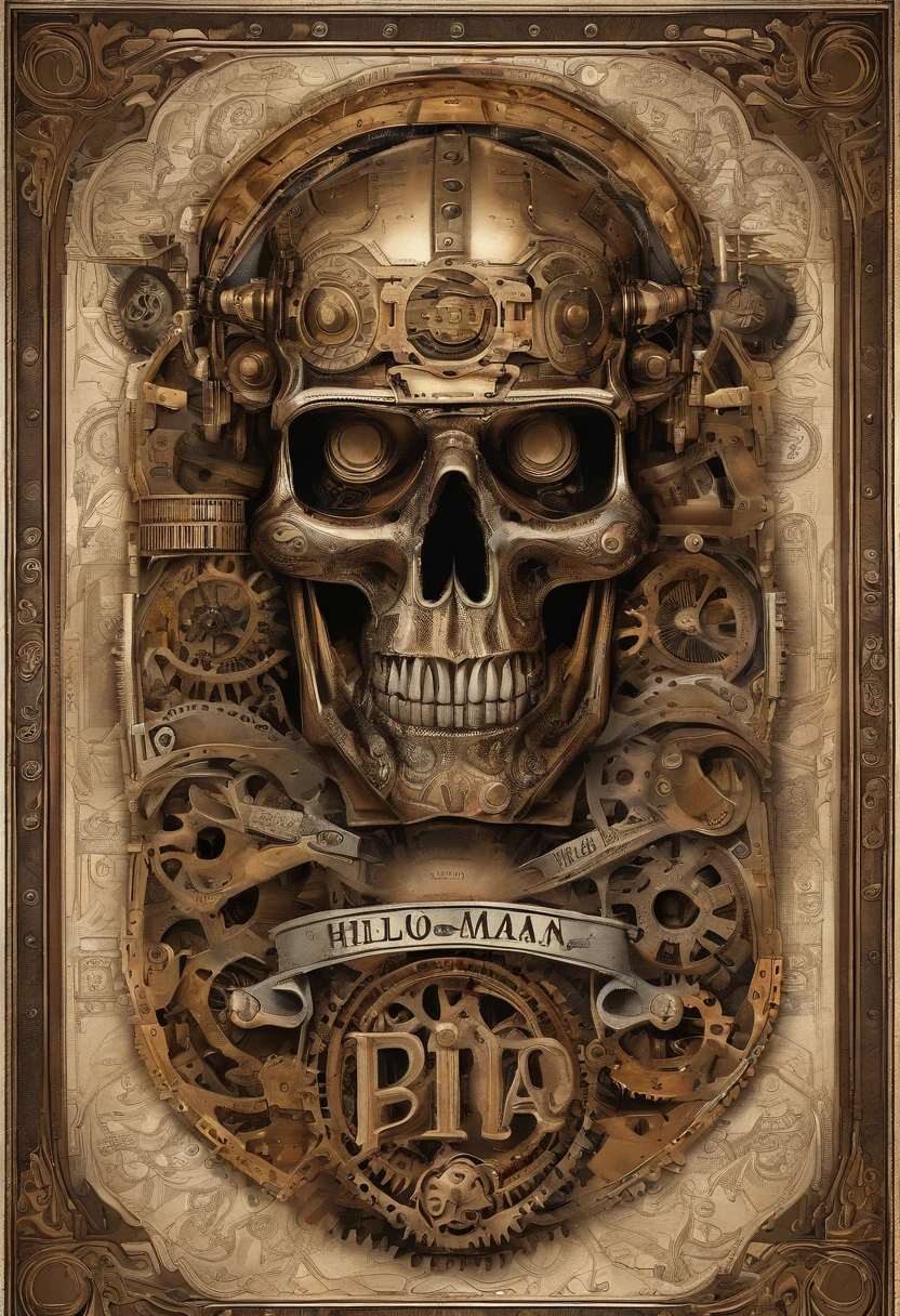 Design this text "Deus ex Machina"  with time travel style, main color is gold, 