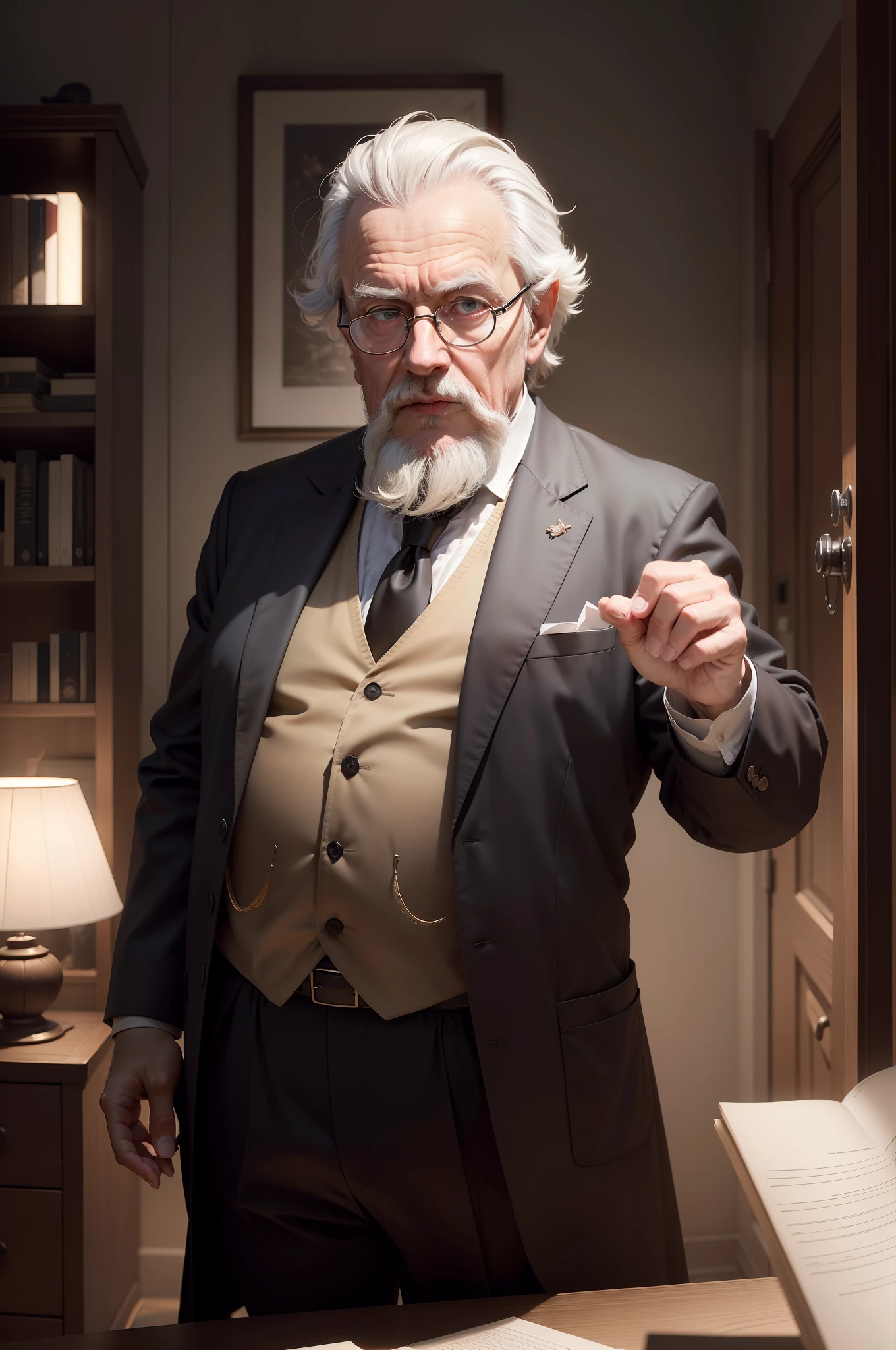 Create a visually stunning and captivating full-body shot of old man, Sebastian Petrycy, the renowned philosopher, professor from Pilsen, capturing the essence of his intellectual pursuits and the wisdom acquired during his lifetime. The art style should exude a timeless quality, reminiscent of the 17th century when Sebastian Petrycy was alive. The art style should be photorealistic, with ultra-high resolution (8K) to bring out every intricate detail and provide an immersive experience. The camera shot should be dynamic and full-bodied. Experiment with lighting techniques that add a sense of character. The final artwork should be a digital illustration rendered in ultra-high detailed