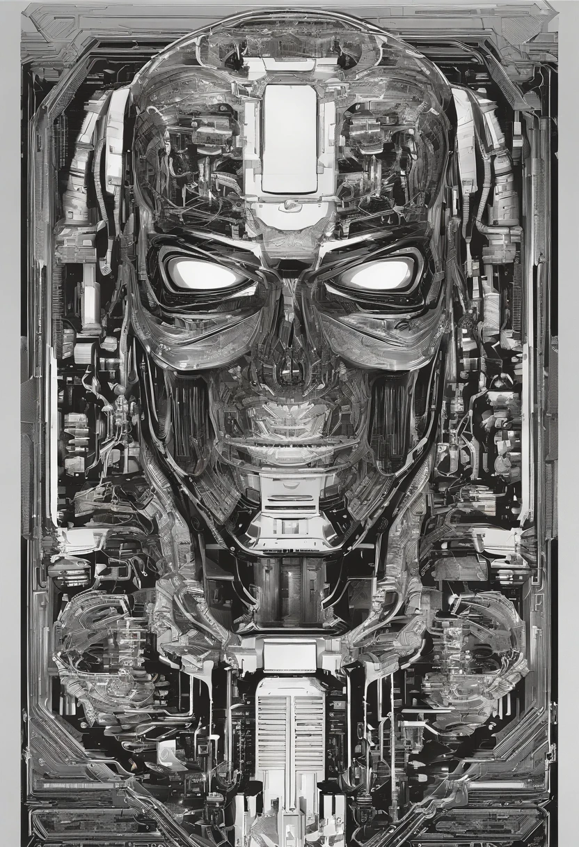 a poster portrait of Terminator/Schwarzenegger with an intricate design