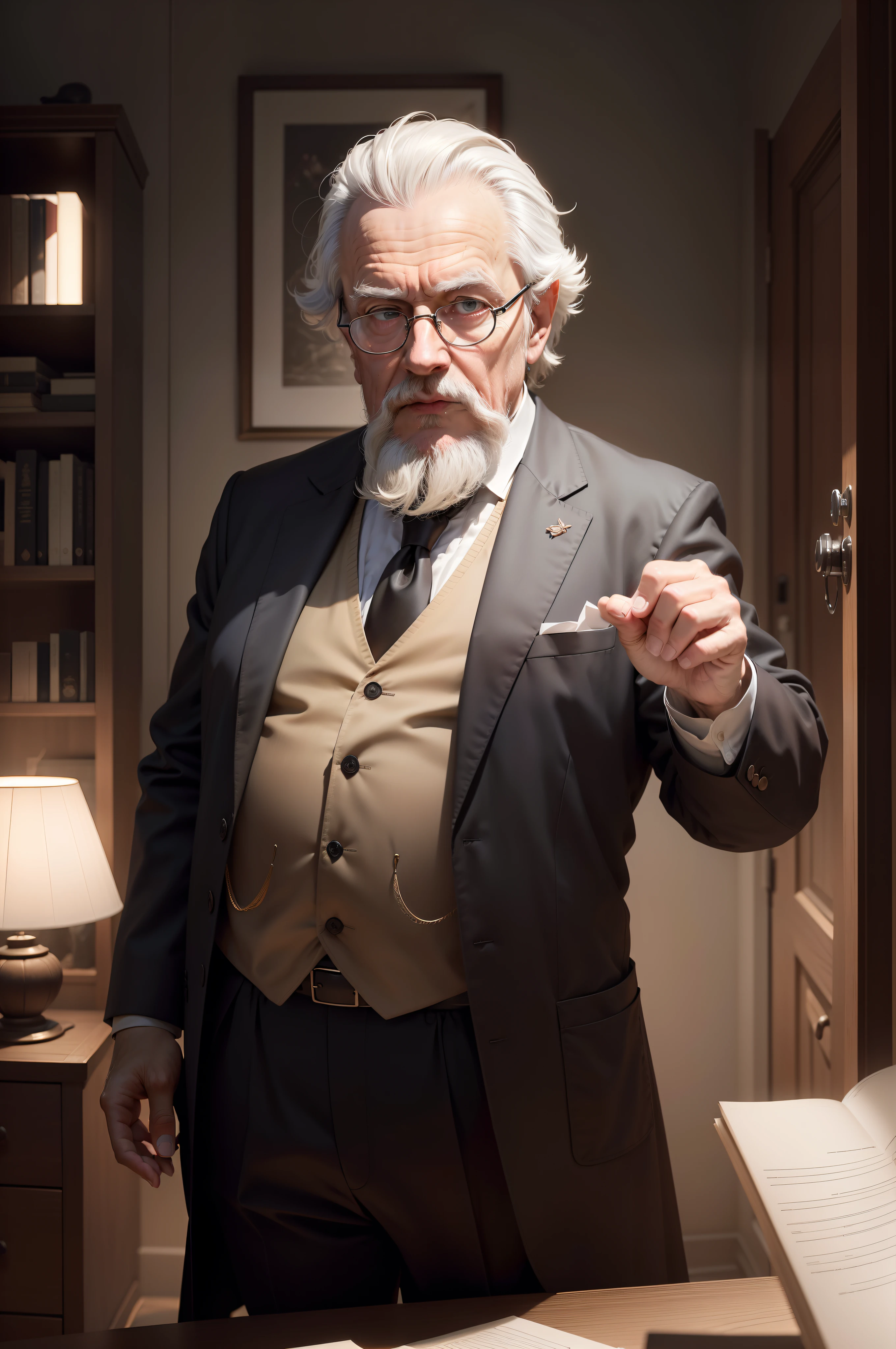 Create a visually stunning and captivating full-body shot of old man, Sebastian Petrycy, the renowned philosopher, professor from Pilsen, capturing the essence of his intellectual pursuits and the wisdom acquired during his lifetime. The art style should exude a timeless quality, reminiscent of the 17th century when Sebastian Petrycy was alive. The art style should be photorealistic, with ultra-high resolution (8K) to bring out every intricate detail and provide an immersive experience. The camera shot should be dynamic and full-bodied. Experiment with lighting techniques that add a sense of character. The final artwork should be a digital illustration rendered in ultra-high detailed