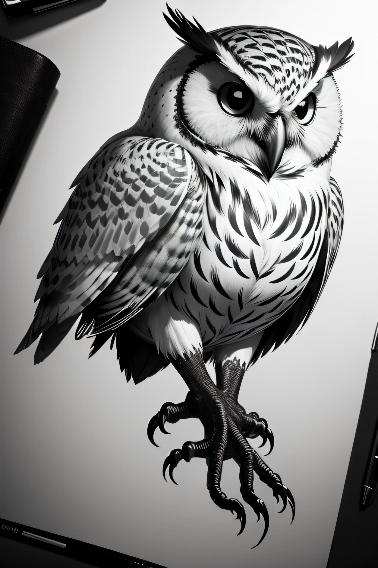 Outline black and white minimalist and simple Tattoo owl