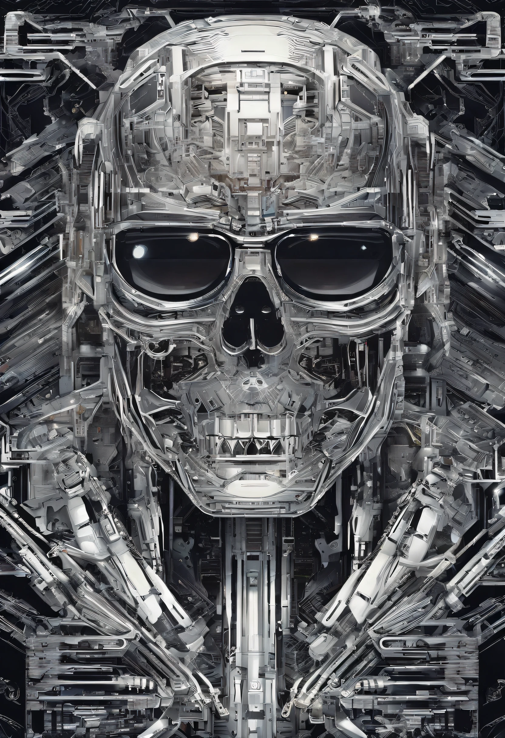 a poster portrait of Terminator/Schwarzenegger with an intricate design