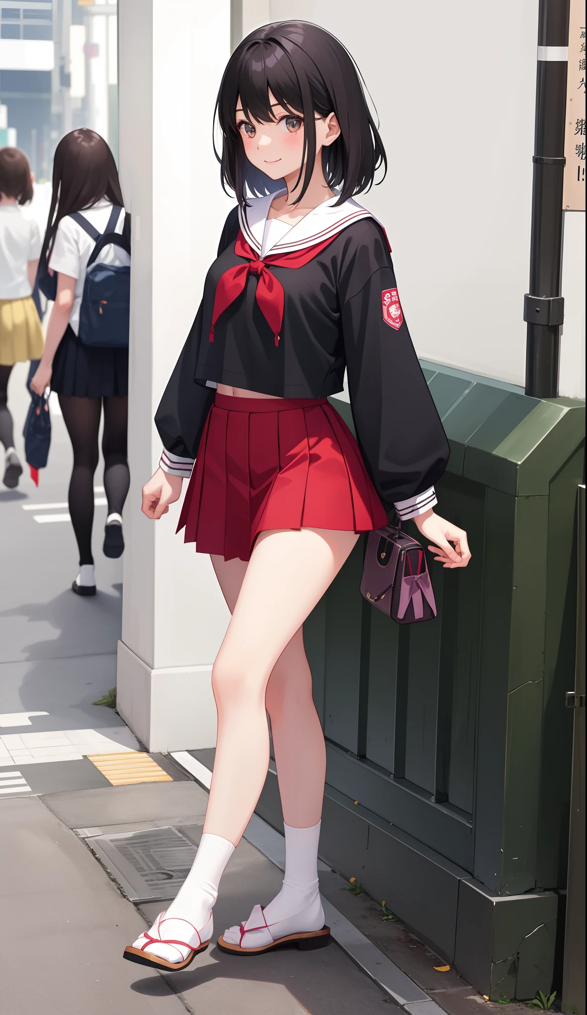 1girl in、AS-Adult、A smile、The shirt、skirt by the、(small tits)Japan High School、校服、serafuku、Walking with a thigh、Upper body portrait、