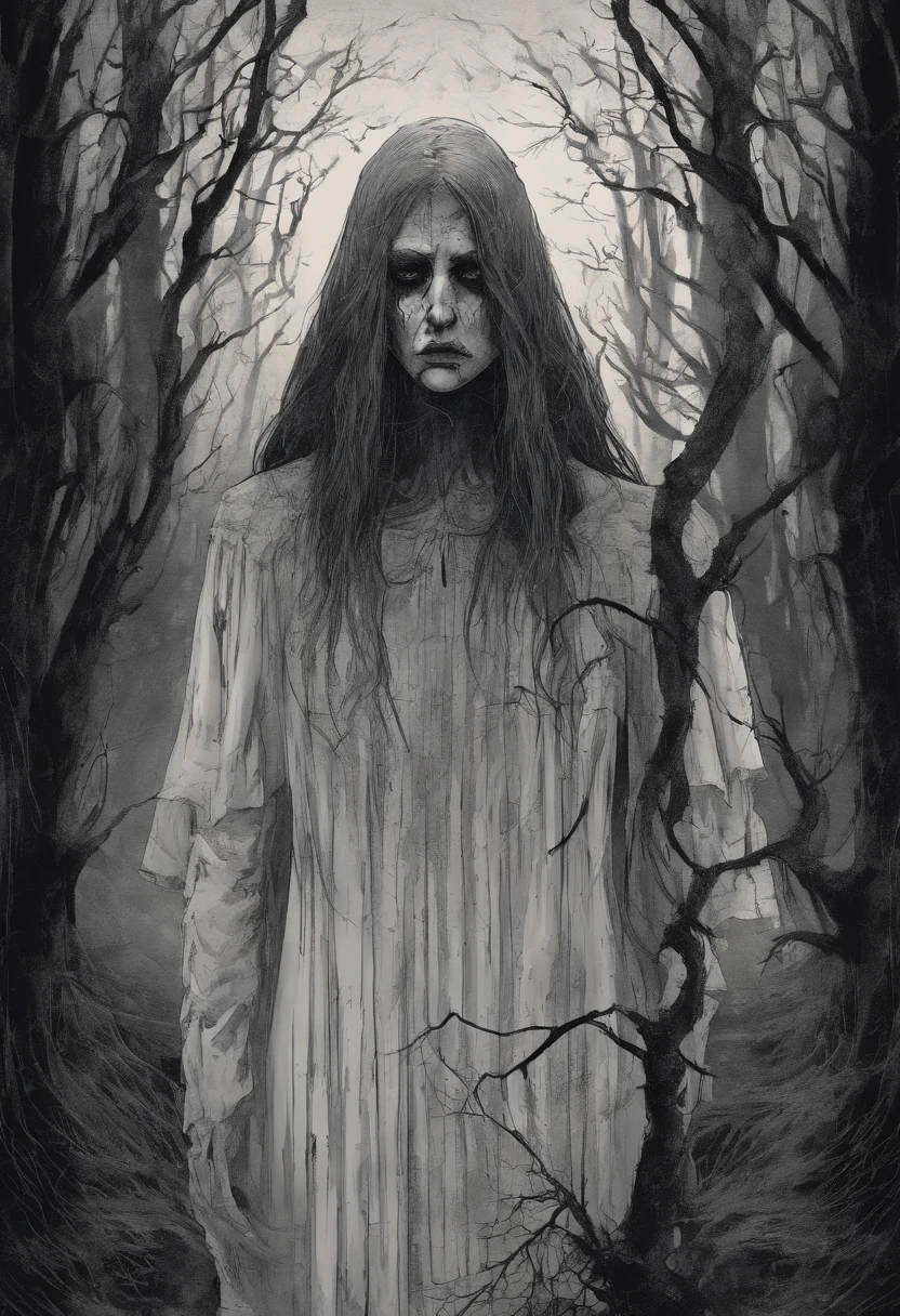 femme , triste , robe blanche , sang