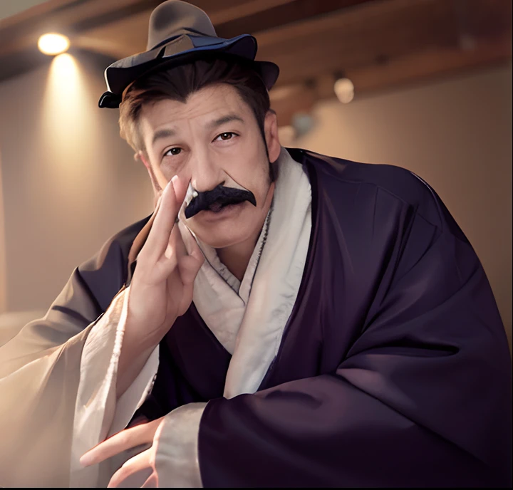 Man in hat and robe with mustache