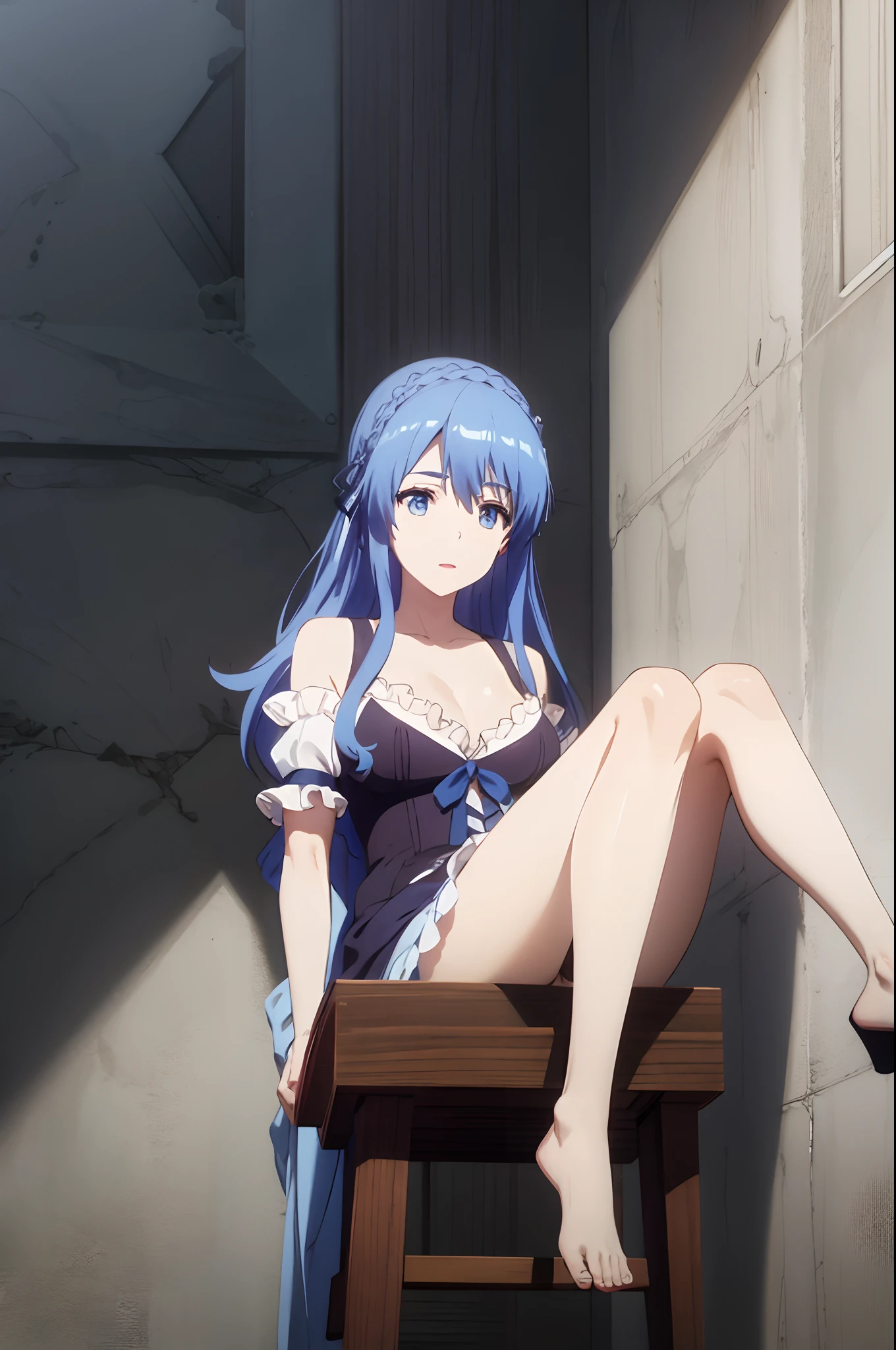spread_legs, pussy, split_legs,blue hair,blue eyes