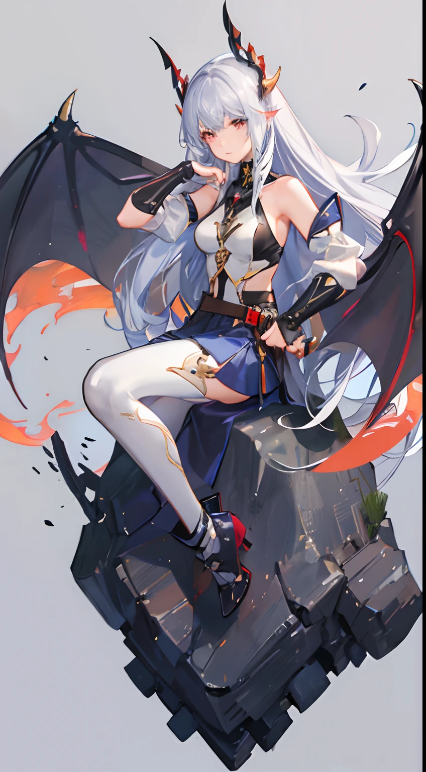 Dragon Girl、mecha musume、Great sword、Long、Hot pants under a miniskirt、Dragon's Right Arm、Mechanical shoulder and wing and left arm、Military uniform style costume、lowfers