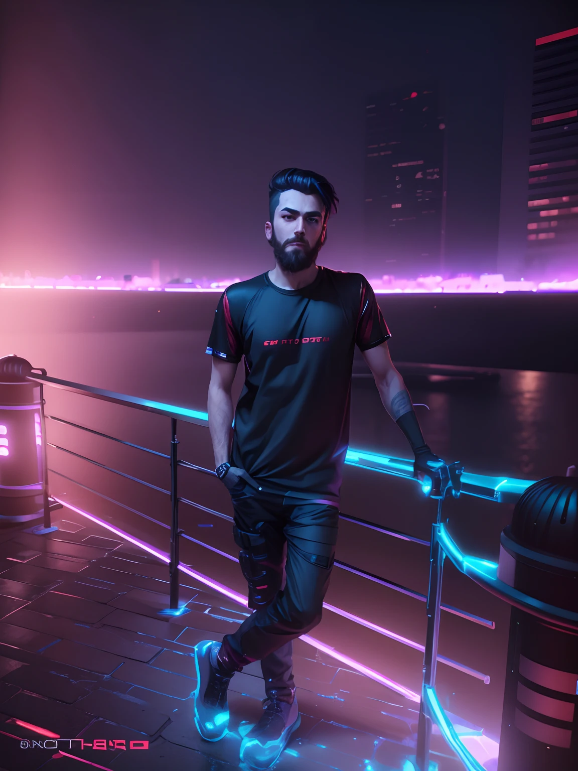 Not Change dress, cyberpunk handsome boy,do not change face, 8k, ultra realistic, no change face, cool boy , beard face,