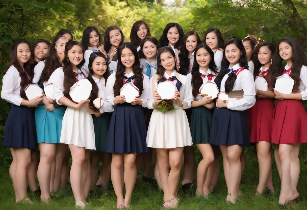 Cute high school girl　A dark-haired　40 Guests　Class group photo　All Nude