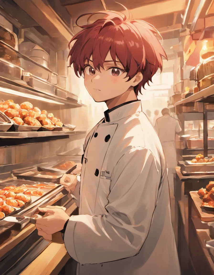 A young and promising male chef stands in front of a stall，Make hand-made beef meatballs