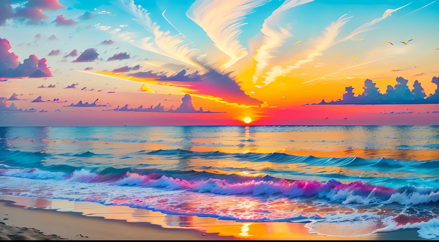 Sunset over the ocean with a colorful sky and clouds - SeaArt AI
