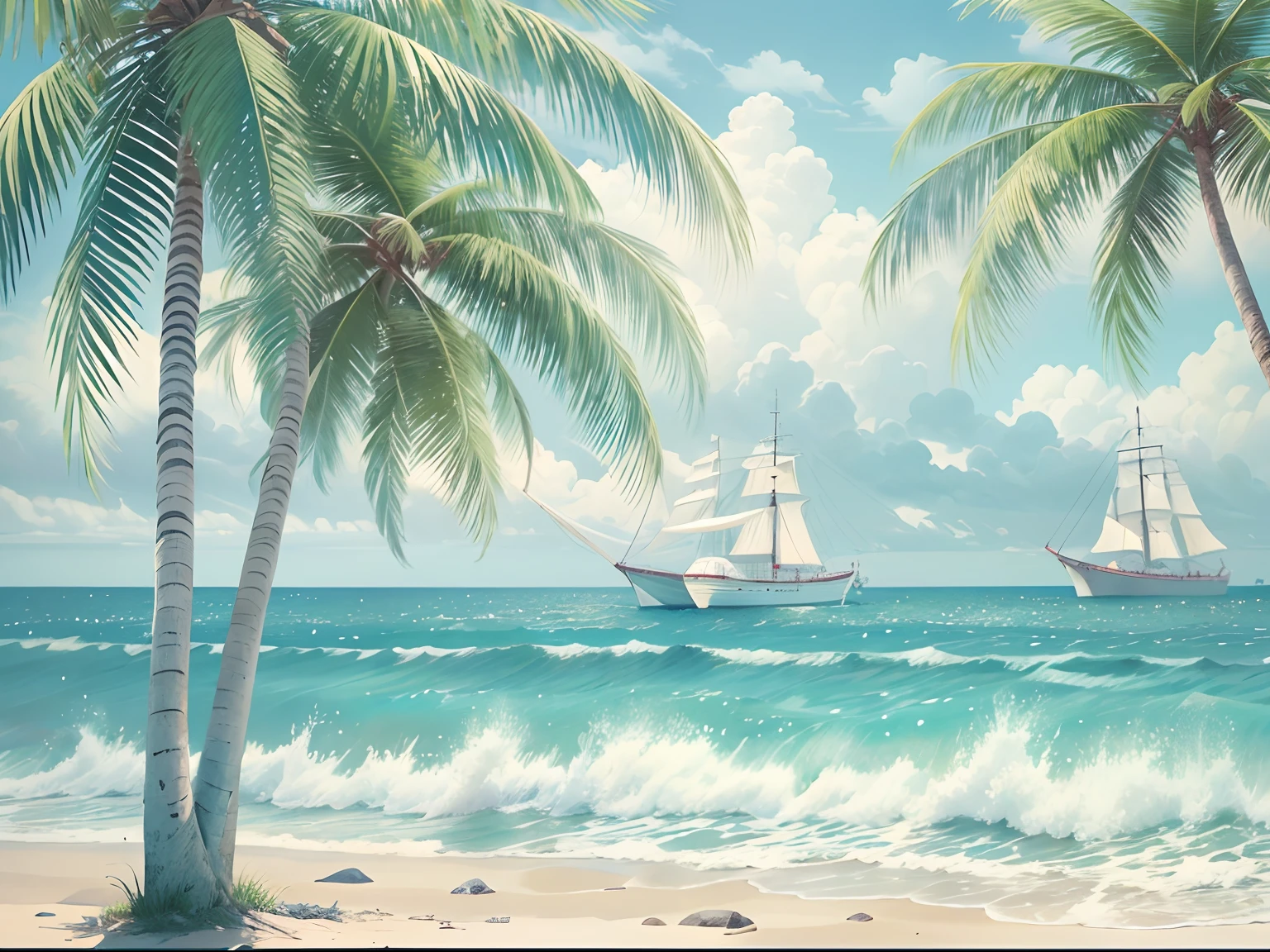 Holiday cottage, Blue-white,Coconut Tree, beachside, spray..