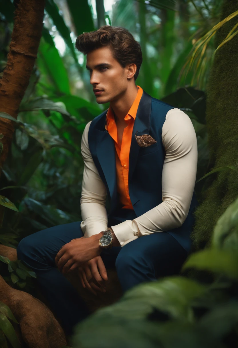 A well-dressed young man in a jungle