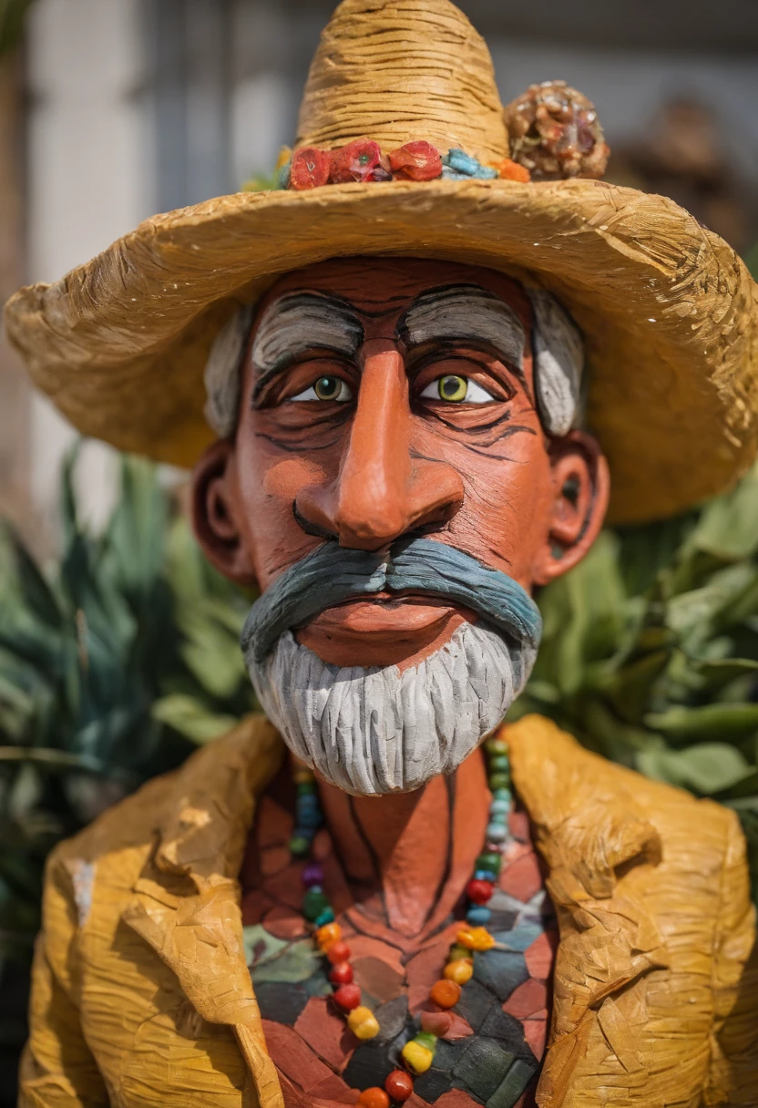 imagem 3:4 homem maduro, pescador ,mulato, idade 60 anos,olhos castanhos claros, straw hat