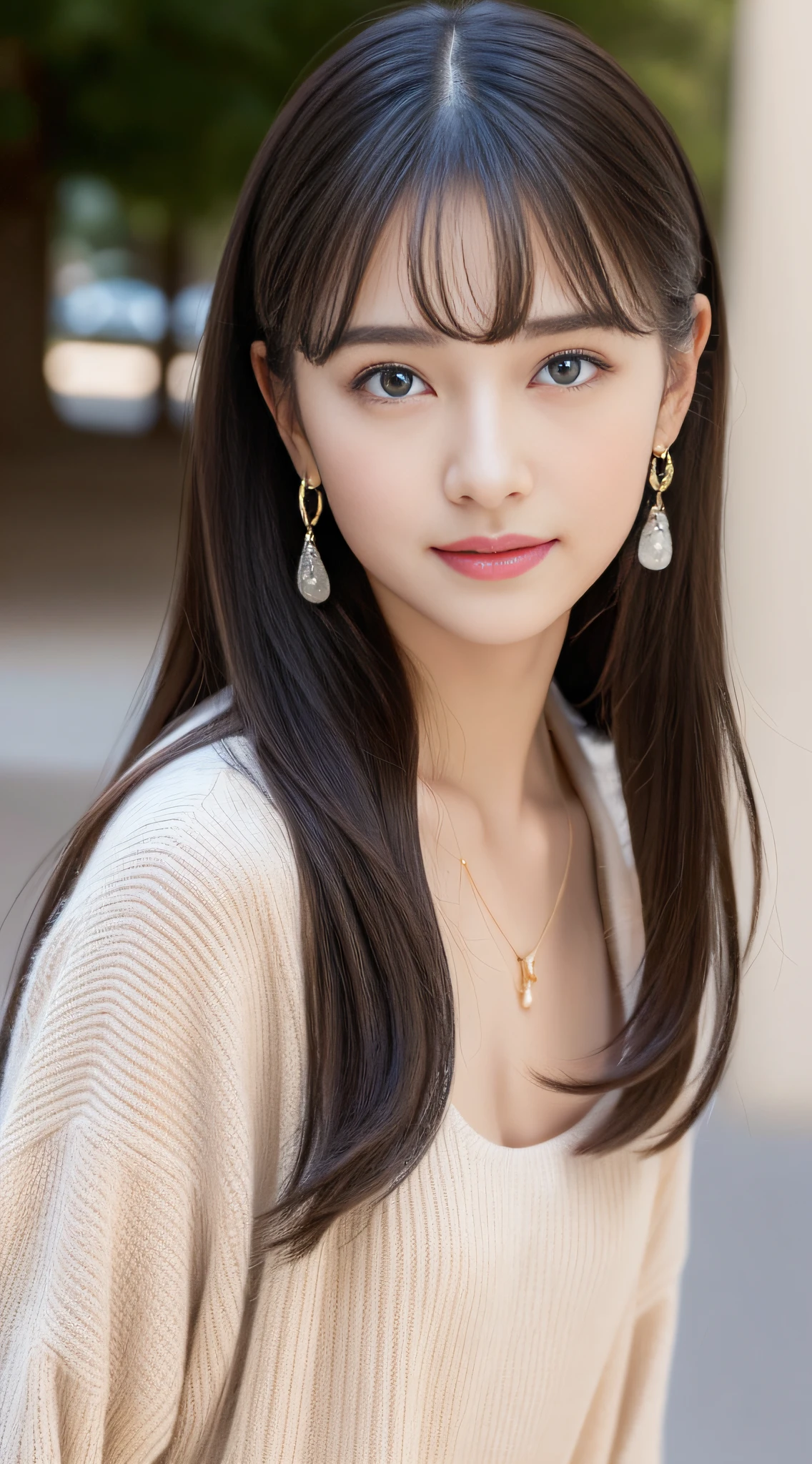 (((32K,very high res, high detailing, highly accurate,Masterpiece Girl 1))),Raw photo & realistic atmosphere,beautiful dark blue eyes,Detailed mouth,Glossy lips,Detailed eyebrows,Soft white skin that shines with every detail,,Eyes drawn in detail、Very beautiful eyes with azure eyes,Detailed lips、Very beautiful face,Very well-formed face、Lifelike face,shiny beautiful lips,Beautiful eyebrows,Infinite reality,Best design,(Insanely cute sober and modest Japan 18-year-old girl,,toned body,The perfect gal reader model,Beautifully shaped breasts,Very cute beautiful girl, Girl:1.5),Best Natural Makeup,Japanese ido,Korean Idols,Young sensual idol,Moist eyes,Dark beautiful eyes,Beautiful butt,beauty legs,,camel's foot,:1.3),超A high resolution、,Natural and realistic face,Back lighting,Pure eyes are too cute,(((photorealisim,Photograph the whole body))),,Reality Live Action,(simple earrings,Necklace Arm,Watches,Glossy nail art,Girlish clothes,Clothes with a design image of young people in bright colors in primary colors,Sweat hoodies,Chinos,Wide pants,Street Fashion,espadrilles,Perm Shorthair,独奏,Lori,Smile faintly,full body Esbian:1.7),(Show full-body fashion:1.8)