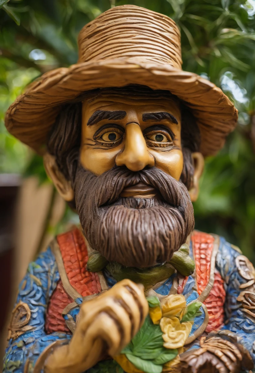 imagem realista, 3d, fullhd, 3:4 homem maduro, pescador ,mulato, idade 60 anos,olhos castanhos claros, straw hat