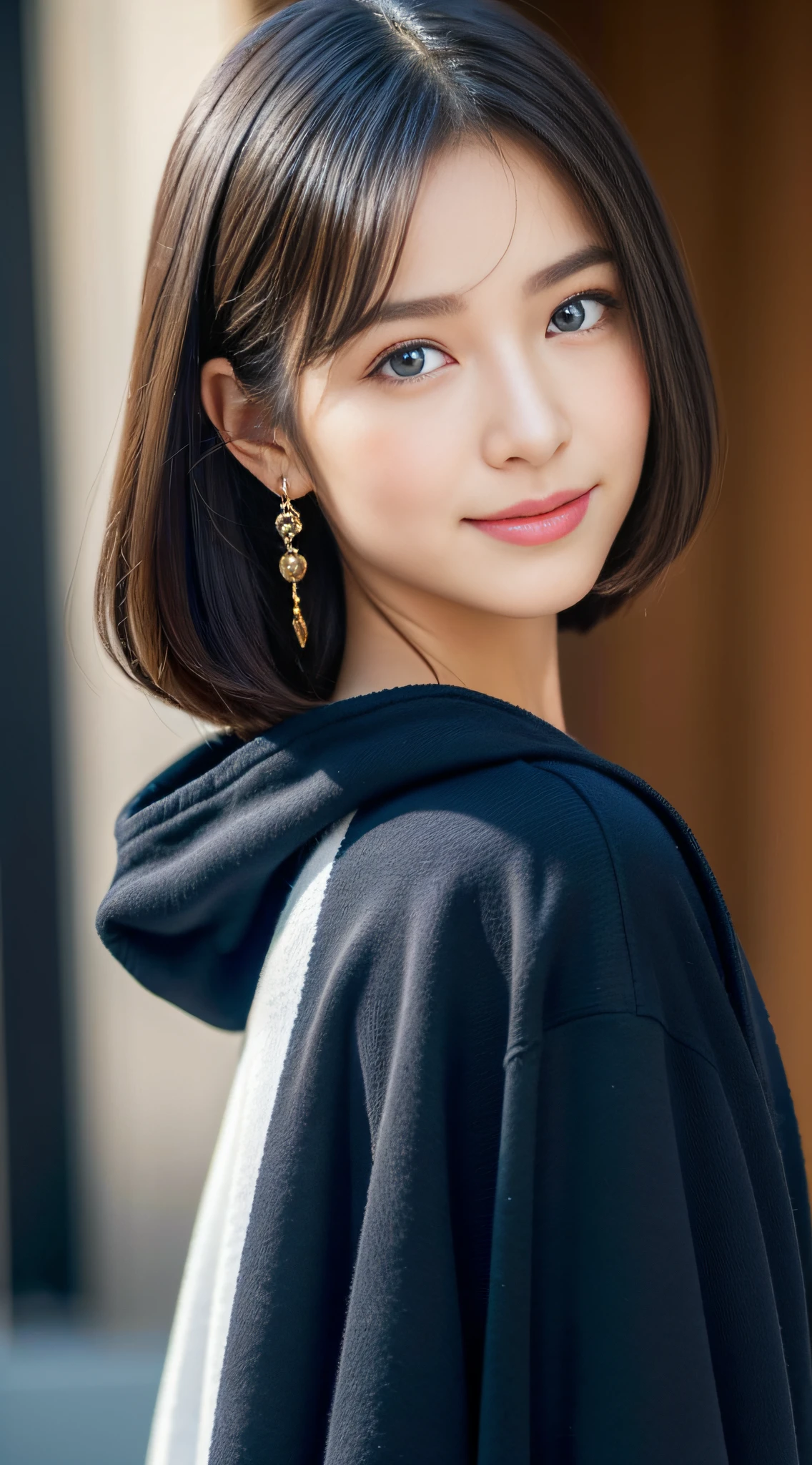 (((32K,very high res, high detailing, highly accurate,Masterpiece Girl 1))),Raw photo & realistic atmosphere,beautiful dark blue eyes,Detailed mouth,Glossy lips,Detailed eyebrows,Soft white skin that shines with every detail,,Eyes drawn in detail、Very beautiful eyes with azure eyes,Detailed lips、Very beautiful face,Very well-formed face、Lifelike face,shiny beautiful lips,Beautiful eyebrows,Infinite reality,Best design,（Insanely cute sober and modest Japan 18-year-old girl,,toned body,The perfect gal reader model,Beautifully shaped breasts,Very cute beautiful girl,Little Girl：1.5）,Best Natural Makeup,Japanese ido,Korean Idols,Young sensual idol,Moist eyes,Dark beautiful eyes,Beautiful butt,beauty legs,,camel's foot,：1.3),超A high resolution、,Natural and realistic face,Back lighting,Pure eyes are too cute,(((photorealisim,Photograph the whole body))),,Reality Live Action,（simple earrings,Necklace Arm,Watches,Glossy nail art,Girlish clothes,Wear a black coat over a light-colored sweat hoodie in primary colors,Wide pants,espadrilles,Beautiful fashion,short-hair,独奏,Lori,Smile faintly,full body Esbian：1.7）,（Show full-body fashion,：1.8）