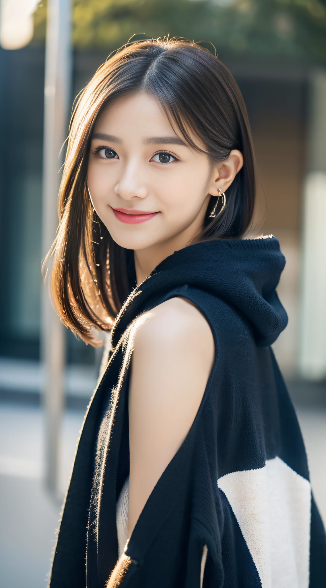 (((32K,very high res, high detailing, highly accurate,Masterpiece Girl 1))),Raw photo & realistic atmosphere,beautiful dark blue eyes,Detailed mouth,Glossy lips,Detailed eyebrows,Soft white skin that shines with every detail,,Eyes drawn in detail、Very beautiful eyes with azure eyes,Detailed lips、Very beautiful face,Very well-formed face、Lifelike face,shiny beautiful lips,Beautiful eyebrows,Infinite reality,Best design,(Insanely cute sober and modest Japan 18-year-old girl,,toned body,The perfect gal reader model,Beautifully shaped breasts,Very cute beautiful girl,Little Girl:1.5),Best Natural Makeup,Japanese ido,Korean Idols,Young sensual idol,Moist eyes,Dark beautiful eyes,Beautiful butt,beauty legs,,camel's foot,:1.3),超A high resolution、,Natural and realistic face,Back lighting,Pure eyes are too cute,(((photorealisim,Photograph the whole body))),,Reality Live Action,(simple earrings,Necklace Arm,Watches,Glossy nail art,Girlish clothes,Wear a black coat over a light-colored sweat hoodie in primary colors,Wide pants,espadrilles,Beautiful fashion,short-hair,独奏,Lori,Smile faintly,full body Esbian:1.7),(Show full-body fashion,:1.8)