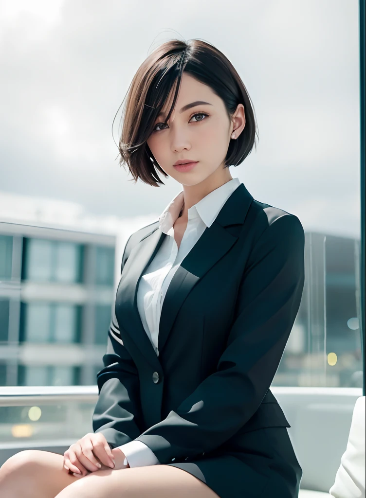 (8k, Best Quality, Masterpiece: 1.2), (Realistic, Photorealistic: 1.37), Super Detailed, 1 Girl, Cute, Alone, Beautiful Detailed Sky, Detailed Cafe, Night, Sitting, Date, ( Nose blush), (smile: 1.15), (close mouth) small breasts, beautiful details, (collared shirt: 1.1), night, wet, business wear, rain, white lace, (short hair: 1.2), floating Hair NovaFrogStyle,