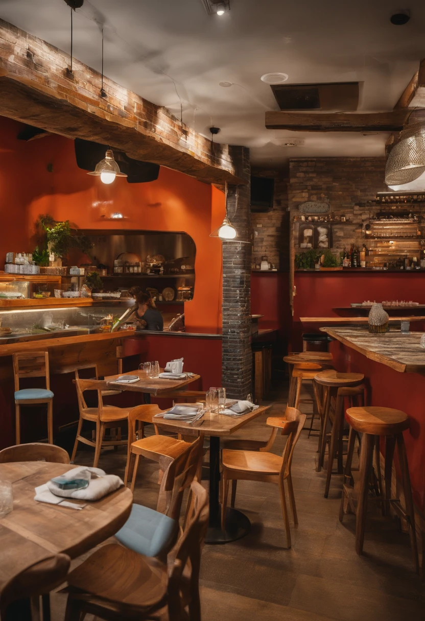 A vibrant and lively pizza restaurant nestled in the heart of Australia's bustling cityscape. The interior boasts a unique blend of rustic and modern elements, with exposed brick walls adorned with colorful graffiti art. The wooden tables are adorned with vibrant Australian-themed tablecloths, featuring iconic symbols like kangaroos, koalas, and the Sydney Opera House. The aroma of freshly baked pizzas wafts through the air, enticing customers with the tantalizing scent of melting cheese, tangy tomato sauce, and an array of delicious toppings. The walls are adorned with vintage surfboards and framed photographs capturing the essence of Australia's beach culture. The atmosphere is lively and inviting, with friendly staff members donning aprons showcasing quirky Australian slang. It's a true culinary oasis that celebrates the unique flavors and spirit of Australia.