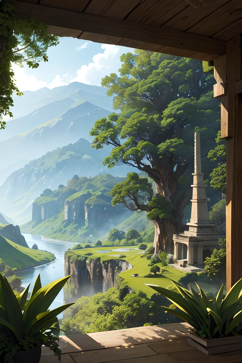Image of Earth during the Silurian period, showcasing lush landscapes, exotic creatures, and an ancient civilization.