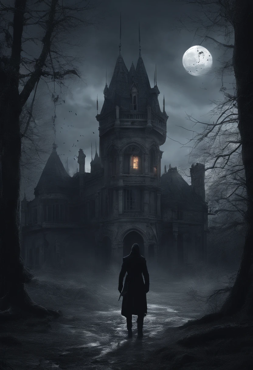 (best quality,4k,8k,highres,masterpiece:1.2),ultra-detailed,(realistic,photorealistic,photo-realistic:1.37),dark,unsettling,moody,vampire theme,gothic style,night scene,cryptic atmosphere,mysterious,abnormal,haunting,hypnotic eyes,long fangs,sinister smile,pale skin,sharp claws,disturbing aura,blood dripping,ethereal presence,ominous shadows,dimly lit,full moon casting eerie light,dense fog,old abandoned castle,tattered cloak and flowing hair,dark silhouette against the moonlight,rays of moonlight piercing through the clouds,whispers in the air,dreadful and otherworldly creatures lurking,ominous silence pierced only by the sound of the wind,a sense of impending danger,transcending time and space,immortal existence,anomalies in reality,eternal night,surreal elements blending into reality.
