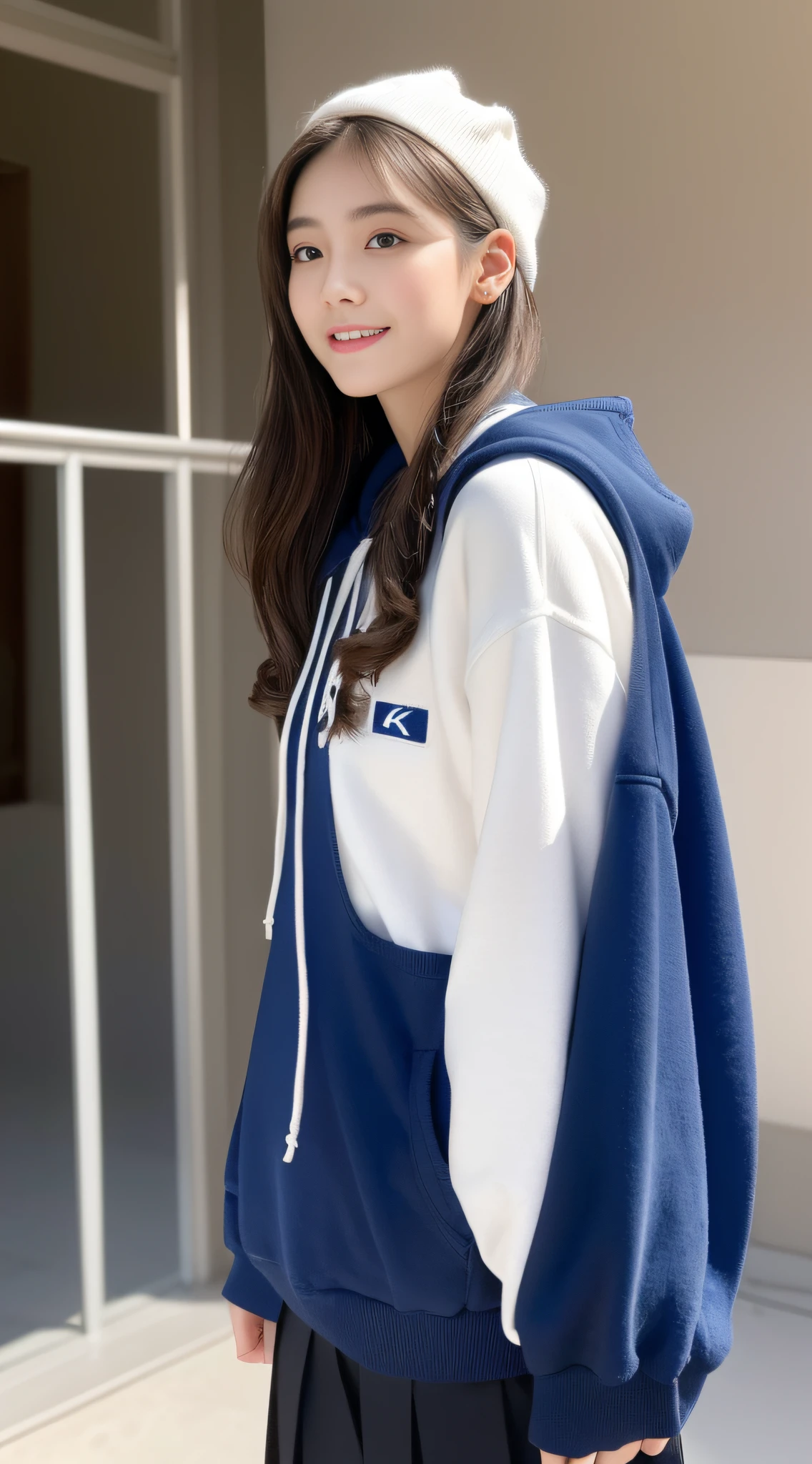 (((32K,very high res, high detailing, highly accurate,Masterpiece Girl 1))),Raw photo & realistic atmosphere,beautiful dark blue eyes,detailed mouth,Glossy lips,Detailed eyebrows,Soft white skin that shines with every detail,,Eyes drawn in detail、Very beautiful eyes with azure eyes,Detailed lips、Very beautiful face,Very well-formed face、Lifelike face,shiny beautiful lips,Beautiful eyebrows,Infinite reality,Best design,（Insanely cute active and aggressive Japan 16 year old girl,,toned body,Perfect High School Girl Gal Reader Model,Beautifully shaped breasts,A very cute and joyful beautiful girl,Little Girl：1.5）,Best Natural Makeup,Japanese ido,Korean Idols,Young sensual idol,Moist eyes,Dark beautiful eyes,Beautiful butt,beauty legs,,camel's foot,：1.3),超A high resolution、,Natural and realistic face,Back lighting,Pure eyes are too cute,(((photorealisim,Photograph the whole body))),,Reality Live Action,（simple earrings,a necklace,Glossy nail art,Blue sweat hoodie and wide cargo pants and white sneakers,Boys Fashion,knit hat,独奏,Lori,Smile faintly,full body Esbian：1.7）,（Show full-body fashion,casual１５Japan young schoolgirl,Blonde shorthair：1.8）
