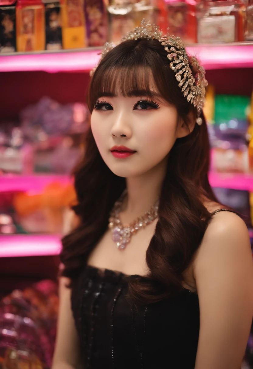 Average facial deviation value for Japan people。Flashy girl wearing false eyelashes in a store in Harajuku