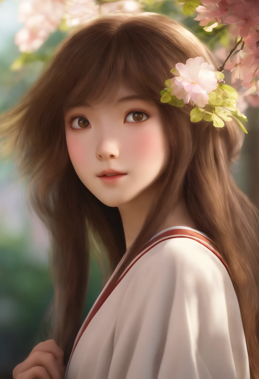 spirited away chihiro ,with long hairs ,beautiful eyes, realistic ,fine detail, matt skin, perfect face, japanese girl