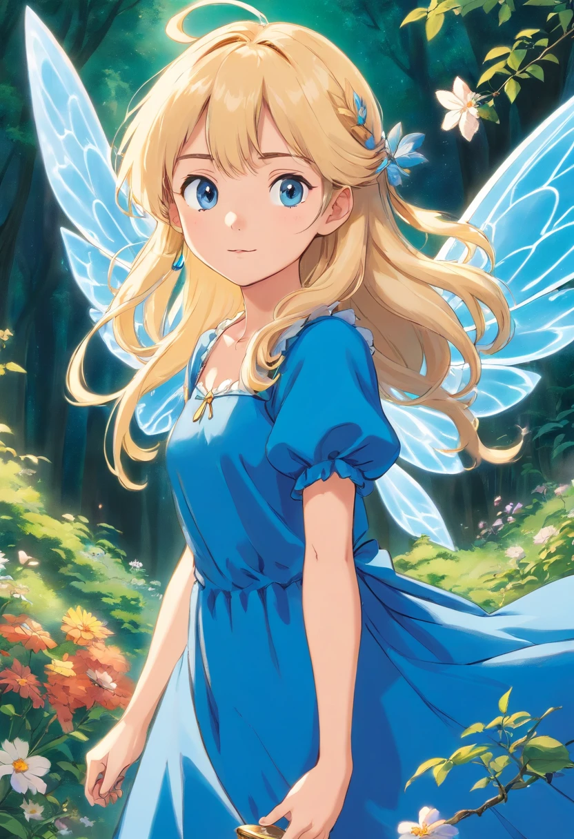 blonde fairy in a blue dress