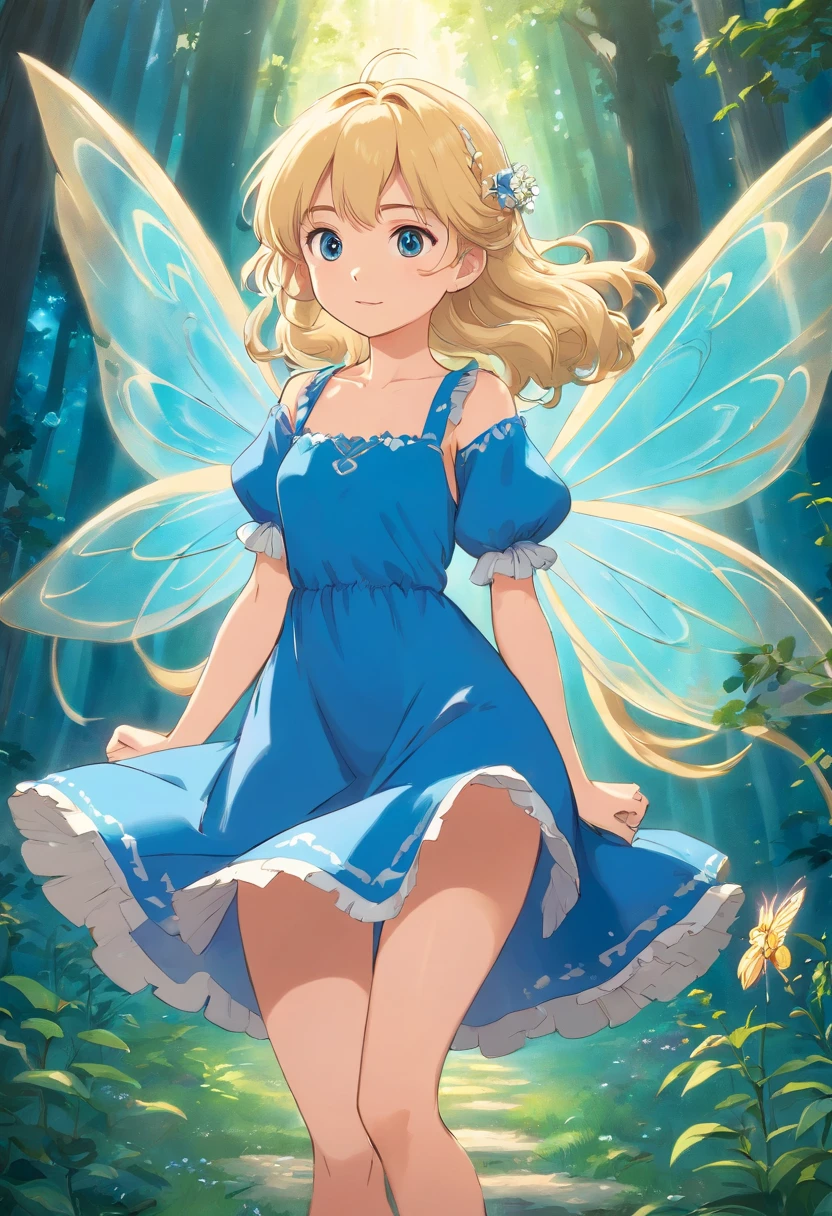 blonde fairy in a blue dress