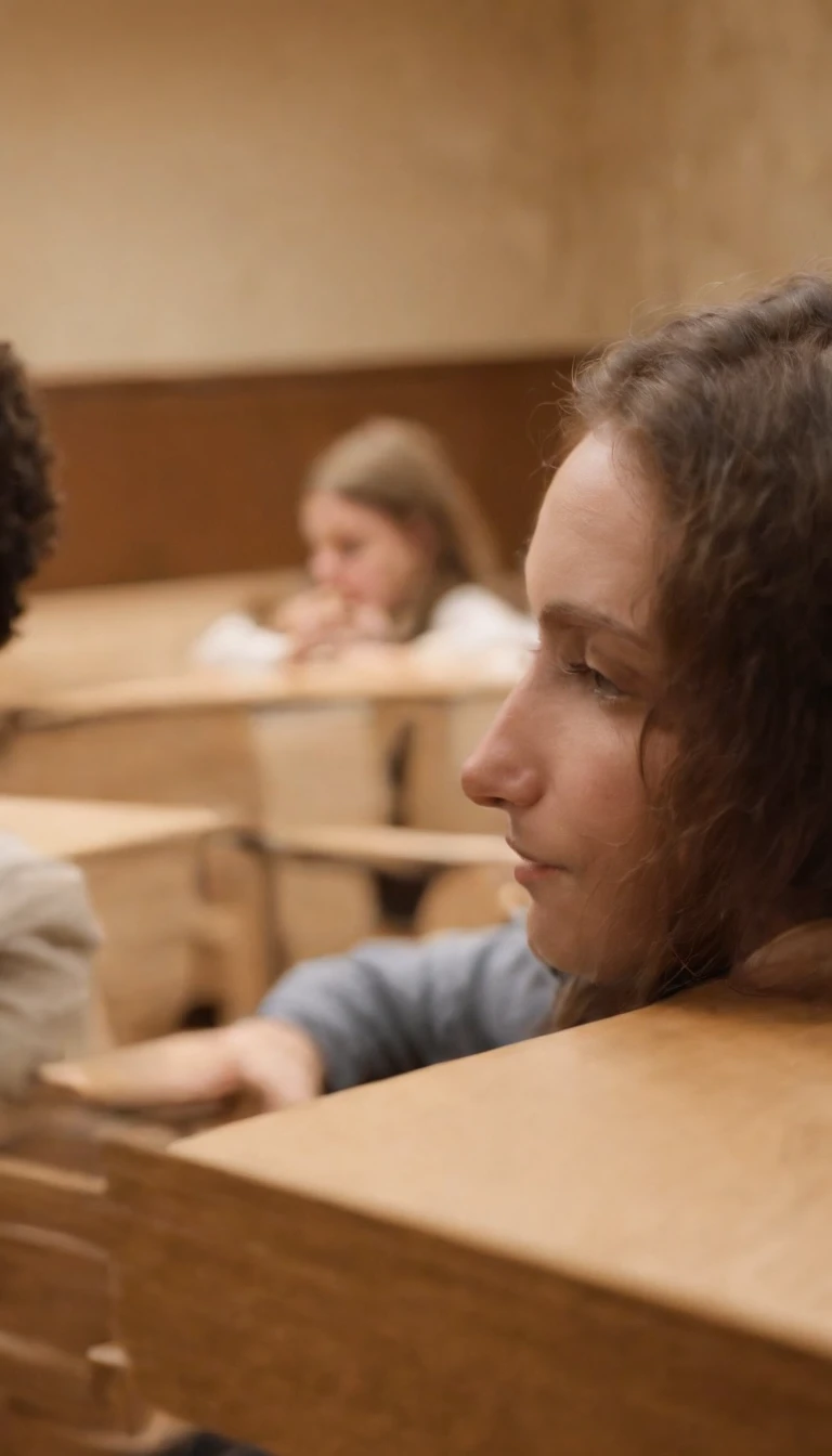 Dans la salle de classe，The teacher gives lessons to hyper stressed students ，Beau professeur，Clivage en gros plan，mise au point nette sur les yeux