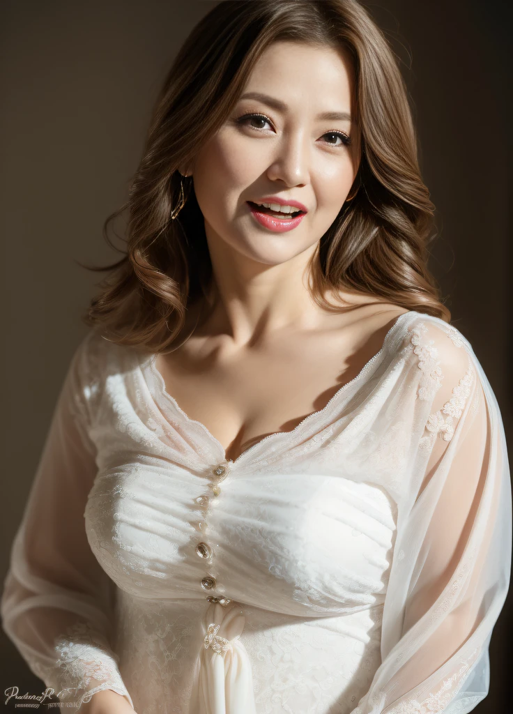 masterpiece,best quality, (one milf), ((portrait:1.5)), ((look down, looking at the viewer)), makeup, elegant blouse, wavy hair, ((open mouth)),