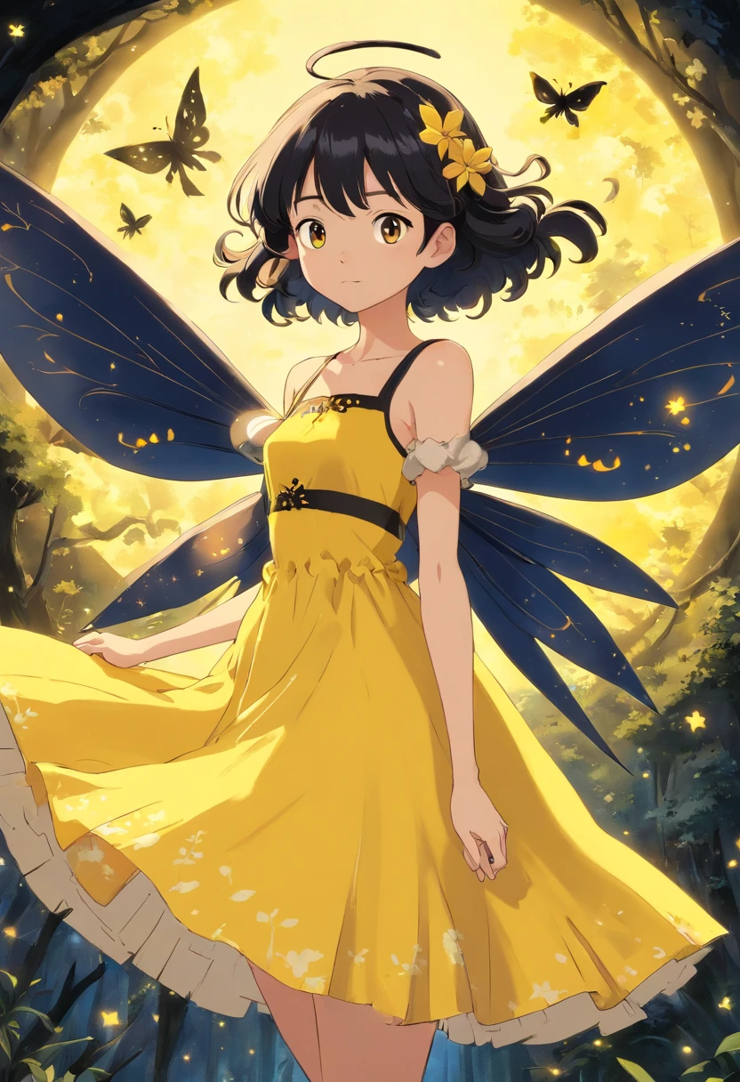 black fairy in a yellow dress